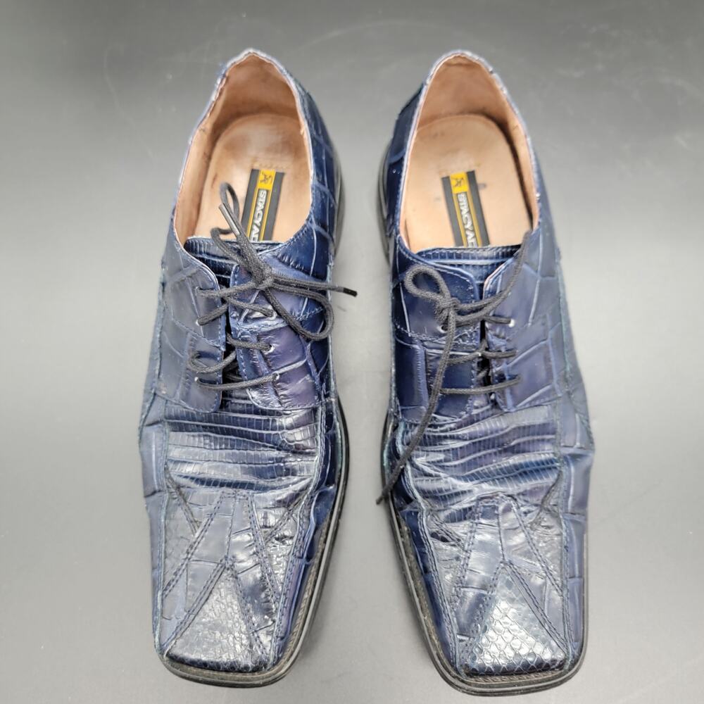 VTG Stacy Adams Genuine Snake Skin Blue Dress Shoes Mens 10M Square Toe